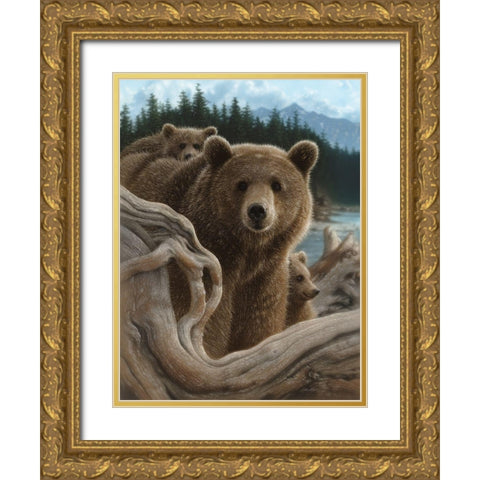 Brown Bears - Backpacking Gold Ornate Wood Framed Art Print with Double Matting by Bogle, Collin