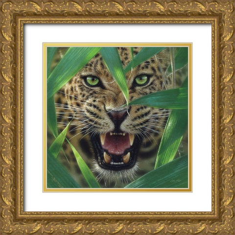 Jaguar - Ambush Gold Ornate Wood Framed Art Print with Double Matting by Bogle, Collin