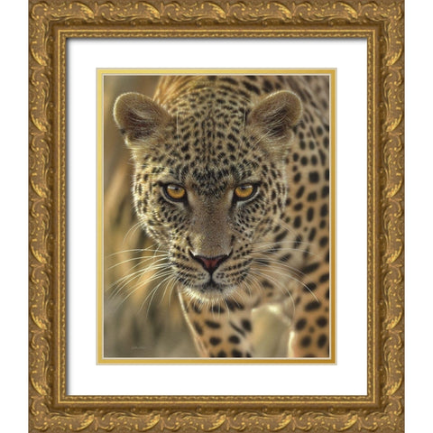 Leopard - On the Prowl Gold Ornate Wood Framed Art Print with Double Matting by Bogle, Collin