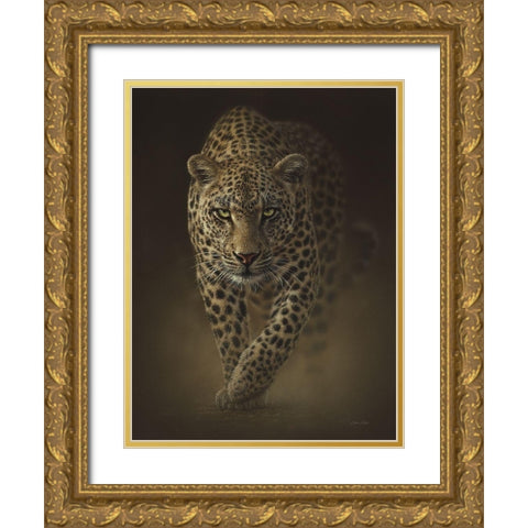 Leopard - Savage Gold Ornate Wood Framed Art Print with Double Matting by Bogle, Collin