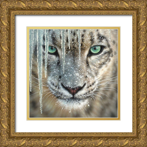 Snow Leopard - Blue Ice Gold Ornate Wood Framed Art Print with Double Matting by Bogle, Collin
