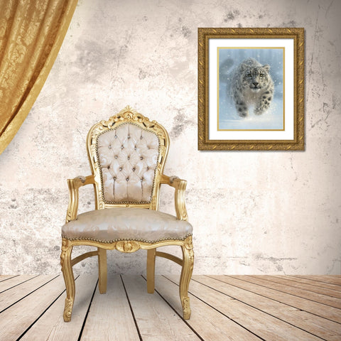 Snow Leopard - Snow Ghost - Vertical Gold Ornate Wood Framed Art Print with Double Matting by Bogle, Collin