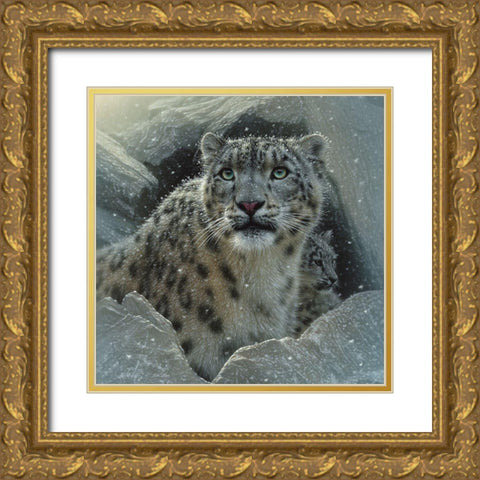 Snow Leopard - The Fortress Gold Ornate Wood Framed Art Print with Double Matting by Bogle, Collin