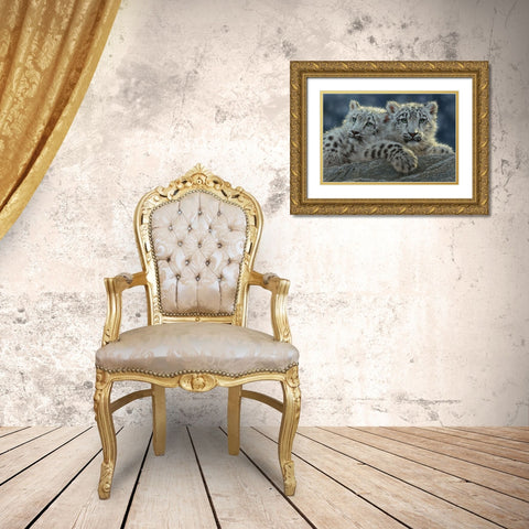 Snow Leopard Cubs Gold Ornate Wood Framed Art Print with Double Matting by Bogle, Collin