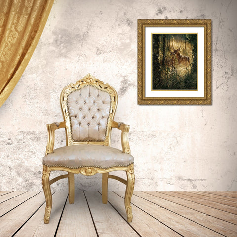 Whitetail Deer - A Golden Moment Gold Ornate Wood Framed Art Print with Double Matting by Bogle, Collin