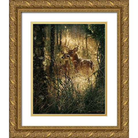 Whitetail Deer - A Golden Moment Gold Ornate Wood Framed Art Print with Double Matting by Bogle, Collin