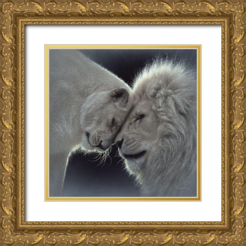White Lion Love Gold Ornate Wood Framed Art Print with Double Matting by Bogle, Collin
