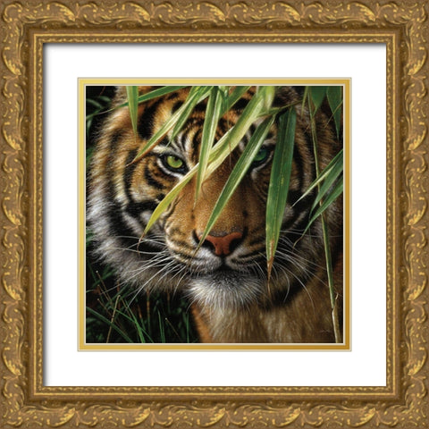 Tiger - Emerald Forest Gold Ornate Wood Framed Art Print with Double Matting by Bogle, Collin