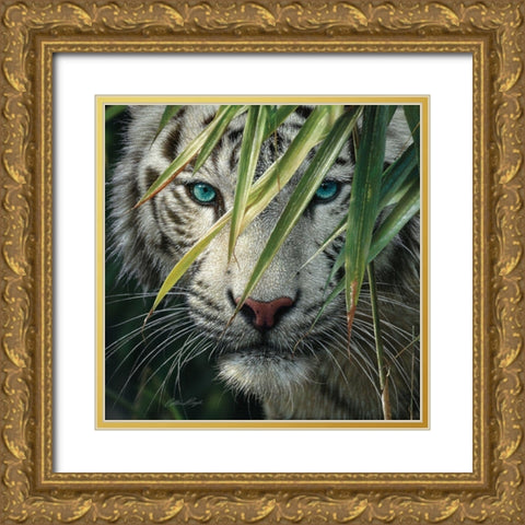 White Tiger Bamboo Forest Gold Ornate Wood Framed Art Print with Double Matting by Bogle, Collin