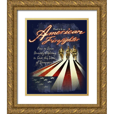 American Firefighters Gold Ornate Wood Framed Art Print with Double Matting by Baldwin, Jim