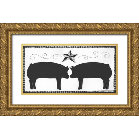 Pigs Gold Ornate Wood Framed Art Print with Double Matting by Shamp, Cindy