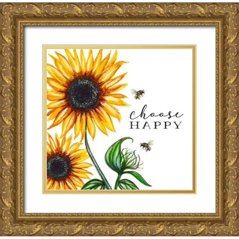 Choose Happy Gold Ornate Wood Framed Art Print with Double Matting by Tyndall, Elizabeth