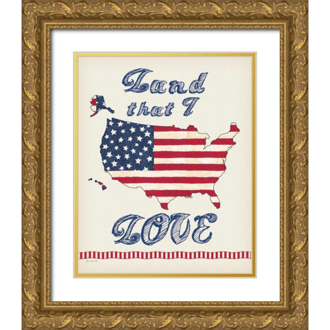 Flag Land I Love Gold Ornate Wood Framed Art Print with Double Matting by Moulton, Jo