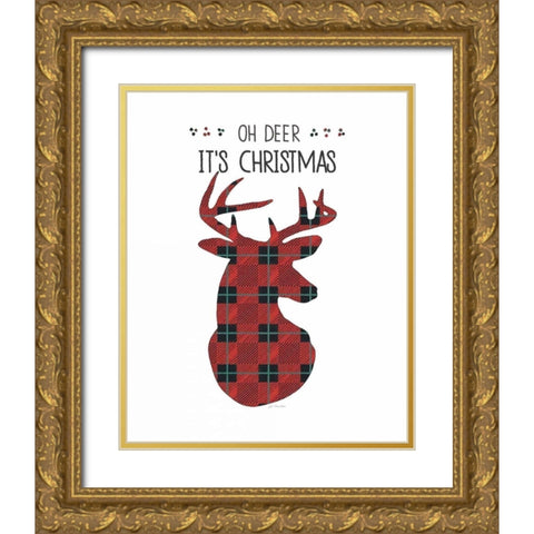 Oh Deer Its Christmas Gold Ornate Wood Framed Art Print with Double Matting by Moulton, Jo