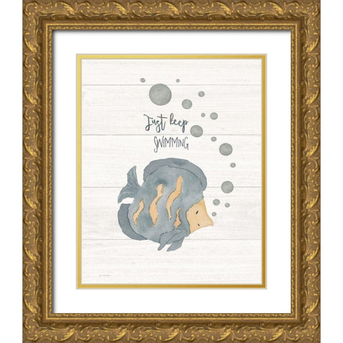 Just Keep Swimming Gold Ornate Wood Framed Art Print with Double Matting by Moulton, Jo