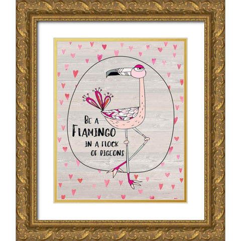 Flamingo Gold Ornate Wood Framed Art Print with Double Matting by Moulton, Jo