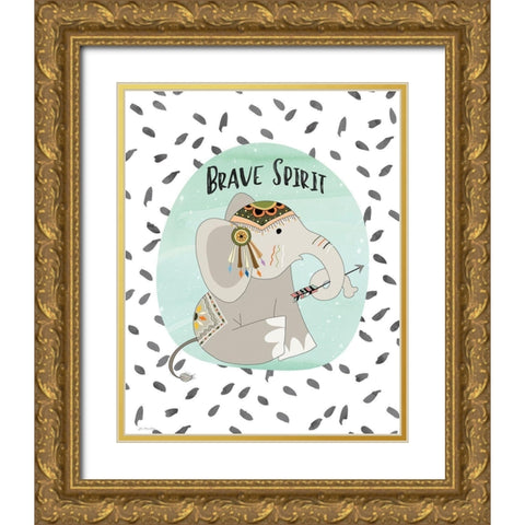 Brave Elephant Gold Ornate Wood Framed Art Print with Double Matting by Moulton, Jo