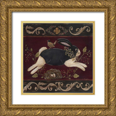 Folk Bunny I Gold Ornate Wood Framed Art Print with Double Matting by Moulton, Jo