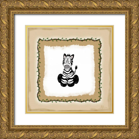 Safari Zebra Gold Ornate Wood Framed Art Print with Double Matting by Pugh, Jennifer