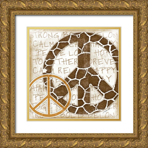 Peace Giraffe Gold Ornate Wood Framed Art Print with Double Matting by Pugh, Jennifer