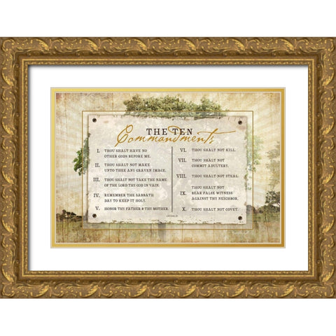 10 Commandments Gold Ornate Wood Framed Art Print with Double Matting by Pugh, Jennifer