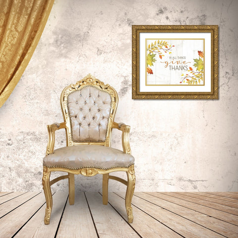 In All Things Give Thanks Gold Ornate Wood Framed Art Print with Double Matting by Pugh, Jennifer