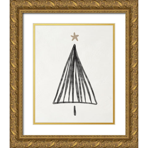 Modern Christmas Tree III Gold Ornate Wood Framed Art Print with Double Matting by Blue, Nina