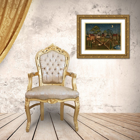 Village Night Gold Ornate Wood Framed Art Print with Double Matting by Lewis, Kim