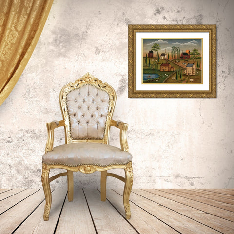Village Day Gold Ornate Wood Framed Art Print with Double Matting by Lewis, Kim