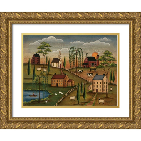 Village Day Gold Ornate Wood Framed Art Print with Double Matting by Lewis, Kim