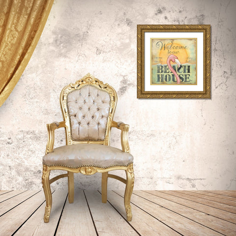 Welcome to Our Beach House Gold Ornate Wood Framed Art Print with Double Matting by Lewis, Kim