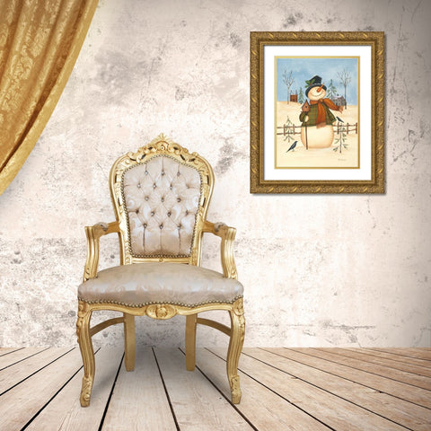 Snowman Bird House II Gold Ornate Wood Framed Art Print with Double Matting by Lewis, Kim