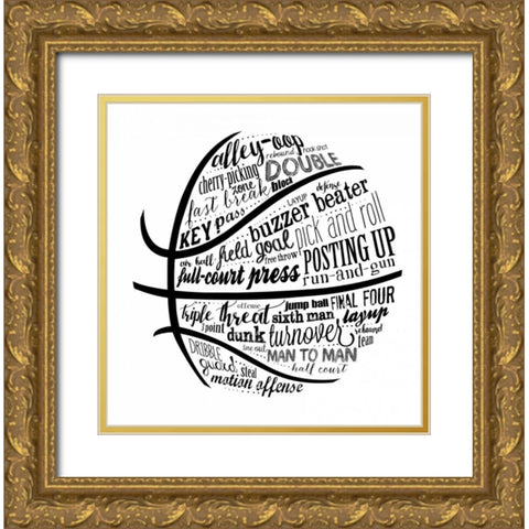 Basketball Terms BNW Gold Ornate Wood Framed Art Print with Double Matting by Longfellow Designs