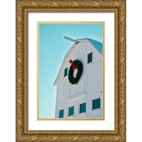 Christmas Barn Gold Ornate Wood Framed Art Print with Double Matting by Singleton, Ashley