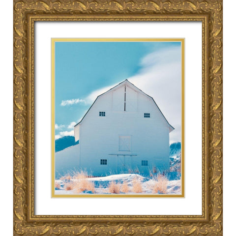Winter Barn Gold Ornate Wood Framed Art Print with Double Matting by Singleton, Ashley