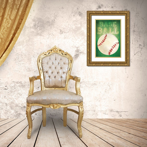 Baseball Gold Ornate Wood Framed Art Print with Double Matting by ND Art
