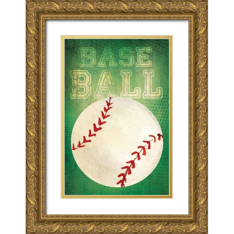 Baseball Gold Ornate Wood Framed Art Print with Double Matting by ND Art