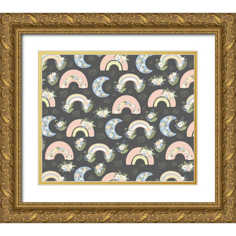 Rainbow Pattern Gold Ornate Wood Framed Art Print with Double Matting by ND Art