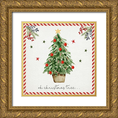 Oh Christmas Tree Gold Ornate Wood Framed Art Print with Double Matting by ND Art