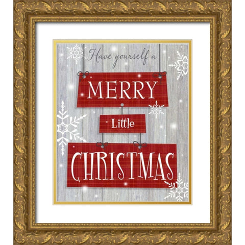 Merry Little Christmas Gold Ornate Wood Framed Art Print with Double Matting by P.S. Art Studios