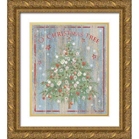 O Christmas Tree Gold Ornate Wood Framed Art Print with Double Matting by P.S. Art Studios