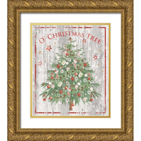 O Christmas Tree Gold Ornate Wood Framed Art Print with Double Matting by P.S. Art Studios