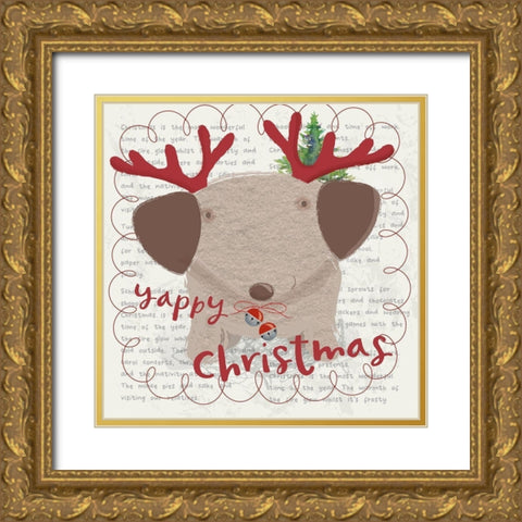 Yappy Christmas Gold Ornate Wood Framed Art Print with Double Matting by P.S. Art
