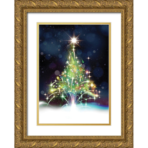 Oh Christmas Tree Gold Ornate Wood Framed Art Print with Double Matting by P.S. Art