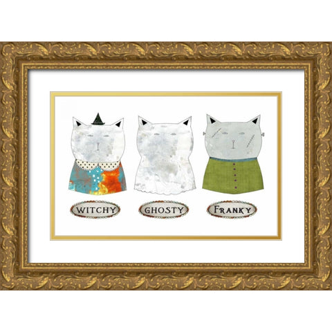 3 Halloween Cats Gold Ornate Wood Framed Art Print with Double Matting by Ogren, Sarah