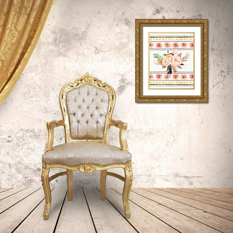 Tribal Flowers and Pattern Gold Ornate Wood Framed Art Print with Double Matting by Moss, Tara