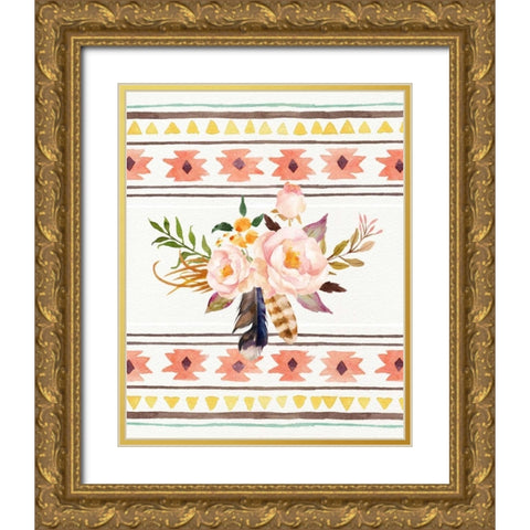 Tribal Flowers and Pattern Gold Ornate Wood Framed Art Print with Double Matting by Moss, Tara
