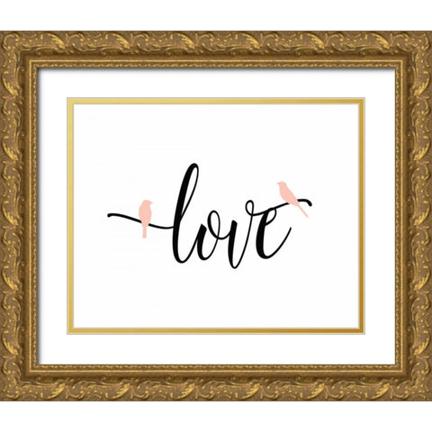 Pink Love Birds Gold Ornate Wood Framed Art Print with Double Matting by Moss, Tara