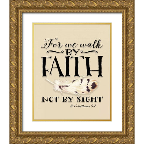For We Walk Feather Gold Ornate Wood Framed Art Print with Double Matting by Moss, Tara