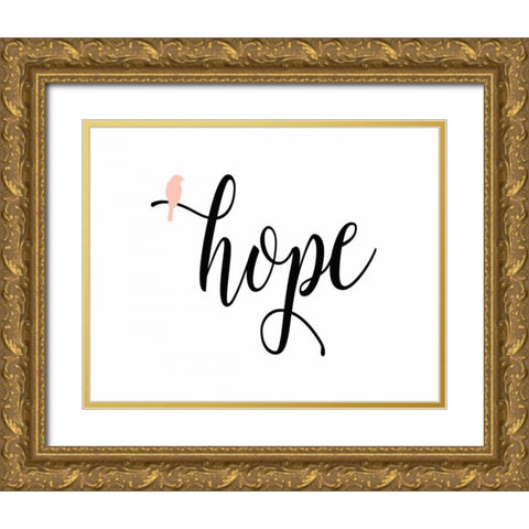 Pink Bird Hope Gold Ornate Wood Framed Art Print with Double Matting by Moss, Tara